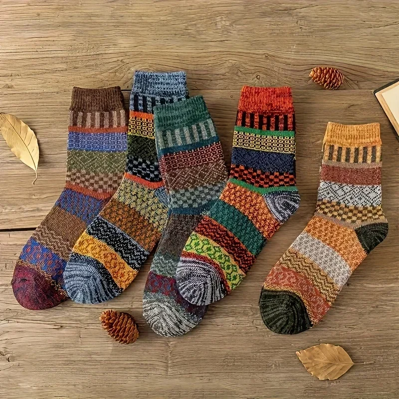 5 pairs of retro ethnic style  - Thermal Sock Winter incelemesi ve fiyatı