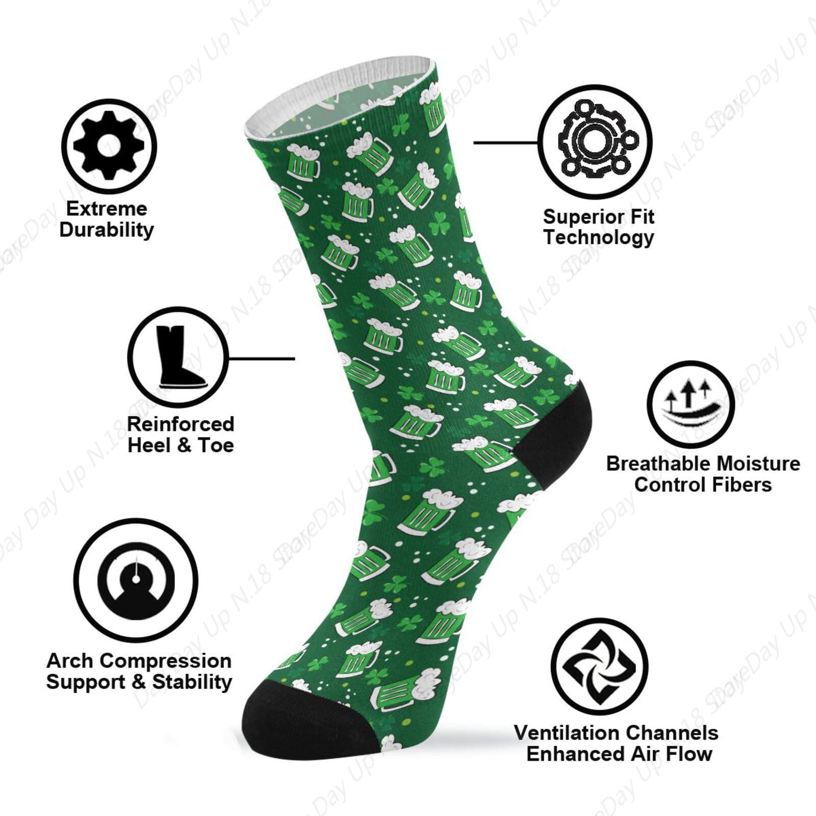 Green Clover Leaf Beer St. Pat - Cotton Crew Sock Pack incelemesi ve fiyatı