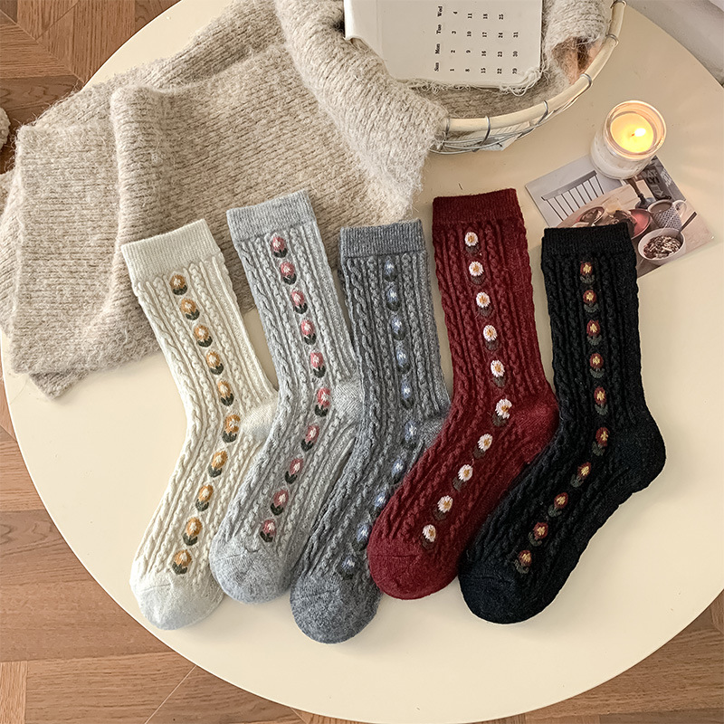 Korean Sweet Floral Wool Mid-C - Boot Sock Slouchy incelemesi ve fiyatı